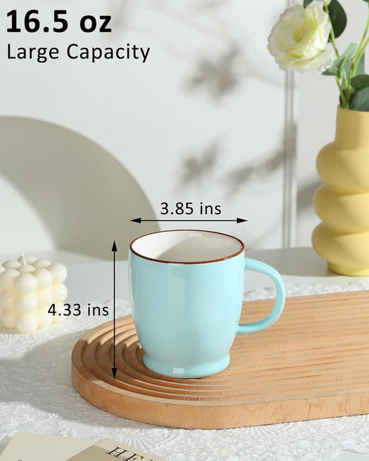 Blue Coffee Mug, 16.5oz Large Cappuccino Cup, Microwave Safe Coffee Cup with Large Handle, Porcelain Tea Mug for women, Man, Mom, Dad, Gifts