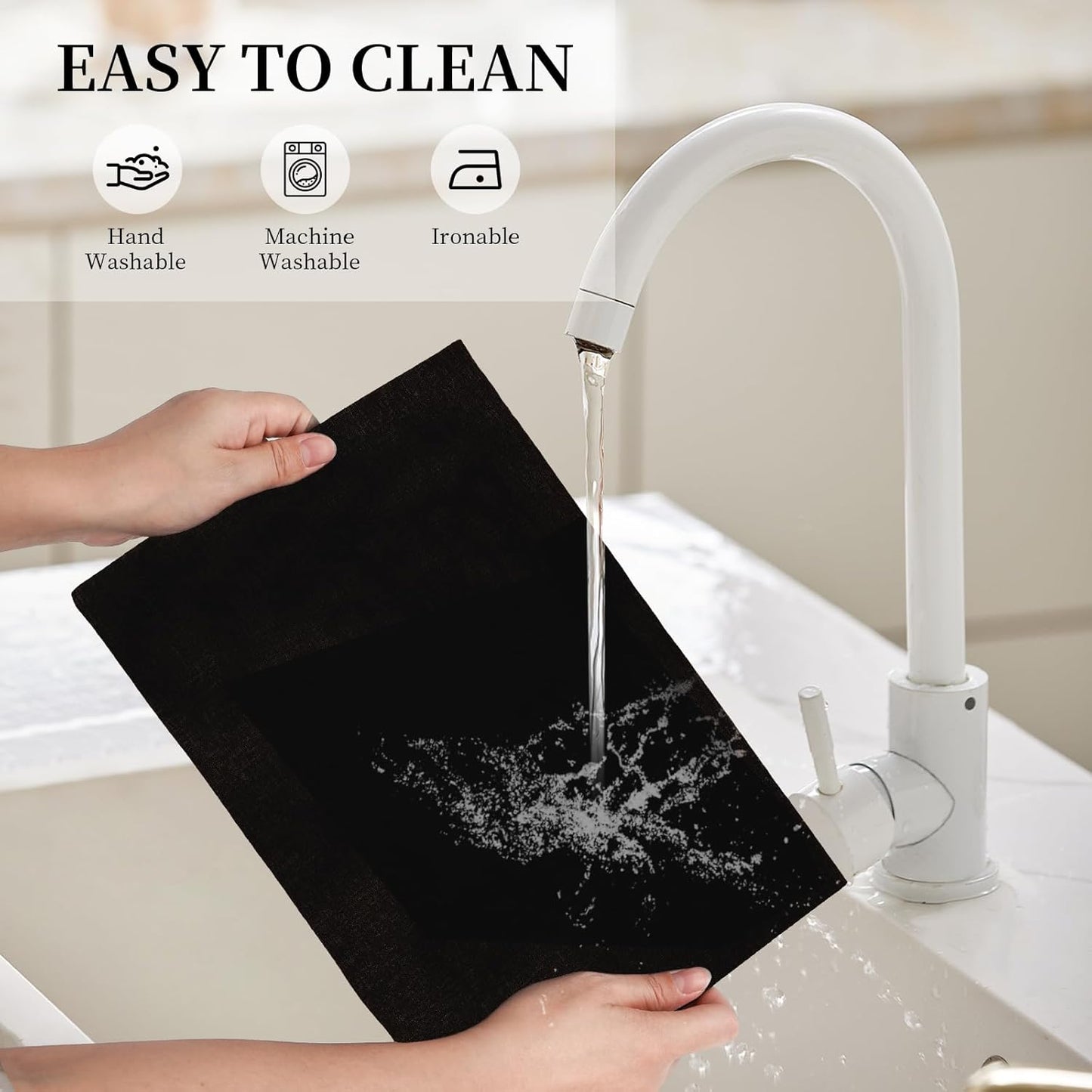 Placemats Set of 6 Linen Type Fabric Cloth Placemats, 19 x 13 Inch Double Layered Thick Wrinkle Free Heat Resistant Table Place, for Dining, Kitchen, Party (Black, 48 * 33cm)