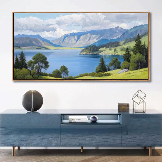 Landscape Wall Art for Living Room - with Mountain and Lake Scenery Pictures Wall Decor Large Canvas Wall Art, Forest and Nature Wall Decor for Bedroom, Green Artwork Prints for Above Bed 29×58IN
