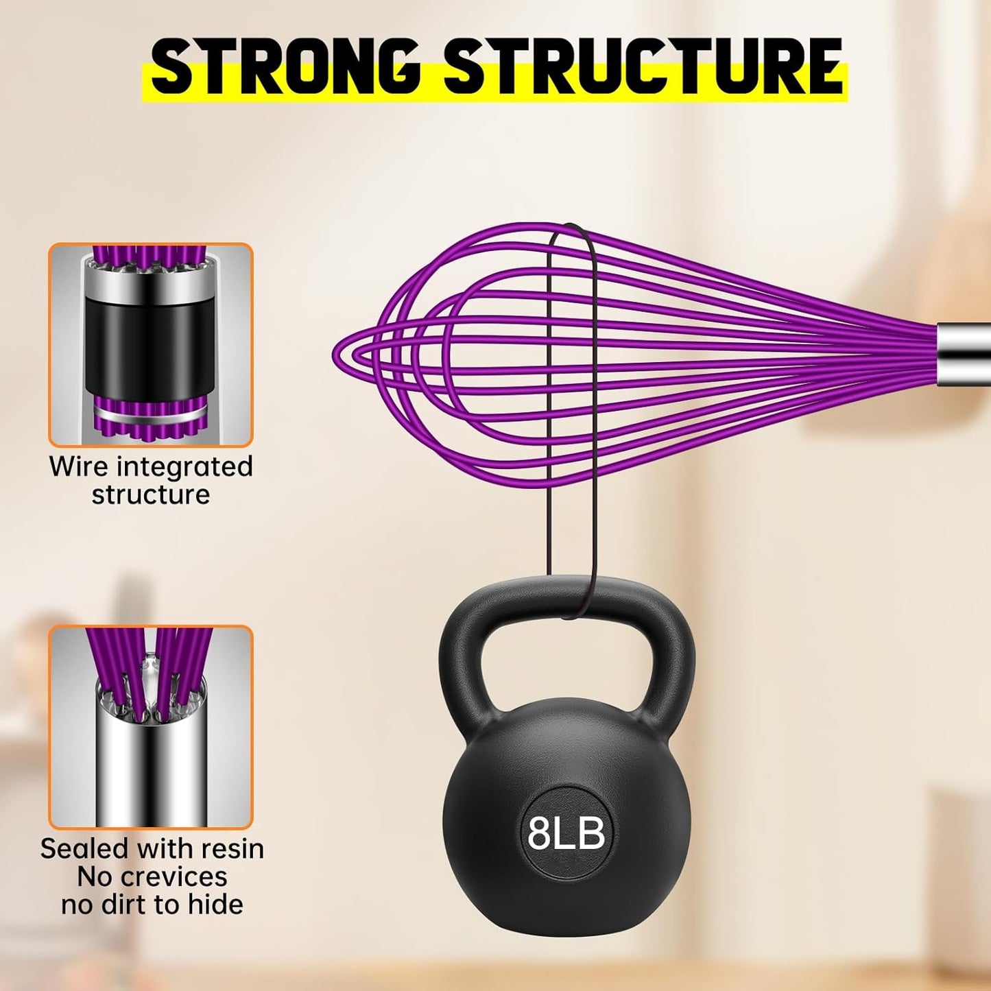 HOTEC 4 Pieces Silicone Whisks Set, Wire Balloon Whisks Egg Beater, Non-slip Handle Whisk for Non-stick Cookware Perfect for Cooking, Stirring, Beating and Blending (Purple)