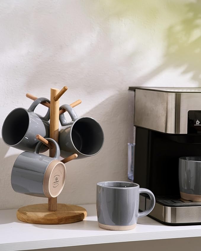 famiware Coffee Mugs for 6, 13 oz Mug Set, Dringking Cup with Handle for Coffee, Tea, Cocoa, Milk, Milkyway serise, Dark Gray