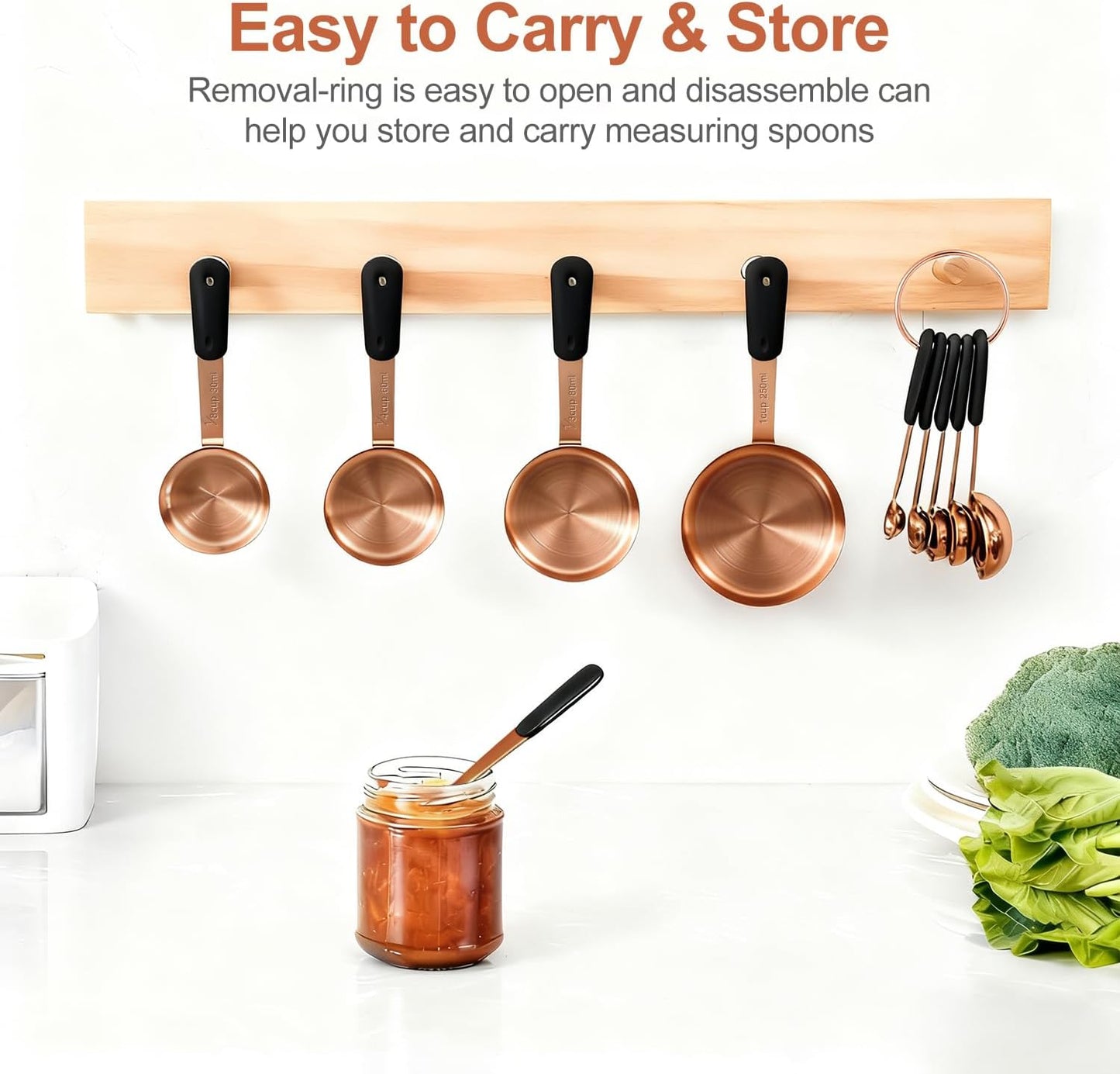 Measuring Cups and Spoons Set, Stainless Steel 10 Piece for Cooking and Baking (5 Cups + 5 Spoons, Rose Gold)