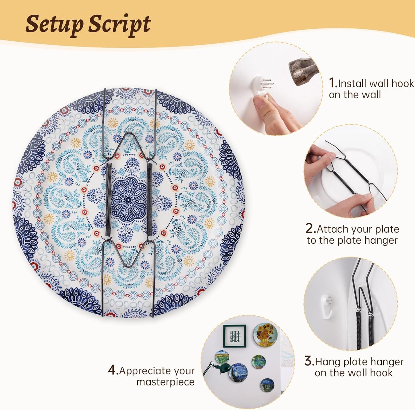 12 Pack 4/6/8 Inch Decorative Plate Medium Plate Hangers for The Wall, Invisible Stainless Steel Wall Hangers for Display with Hooks, for Platter/Dish/Picture(Black)