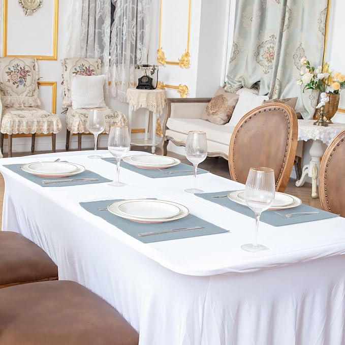 Linen Fabric Placemats Set of 4, Machine Washable, Heat Resistant, Wrinkle Free, Thick Polyester Kitchen Place Mats for Dining Table (Light Gray)