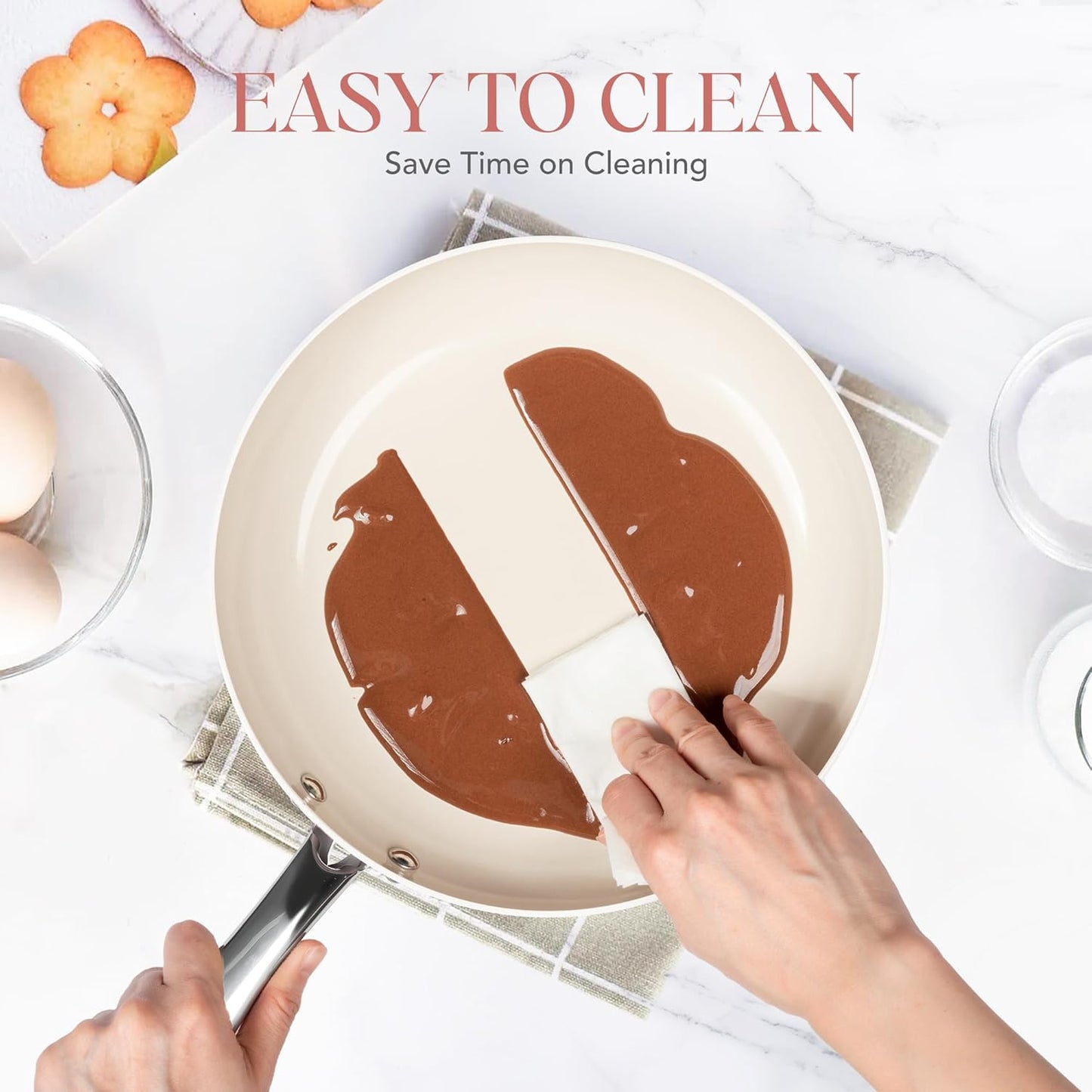 MICHELANGELO Non Stick Frying Pans Set - Ceramic Frying Pans Nonstick, 8'', 9.5'' & 11'' Nonstick Frying Pan Set, Non-Toxic, Ceramic-Coated, Pink