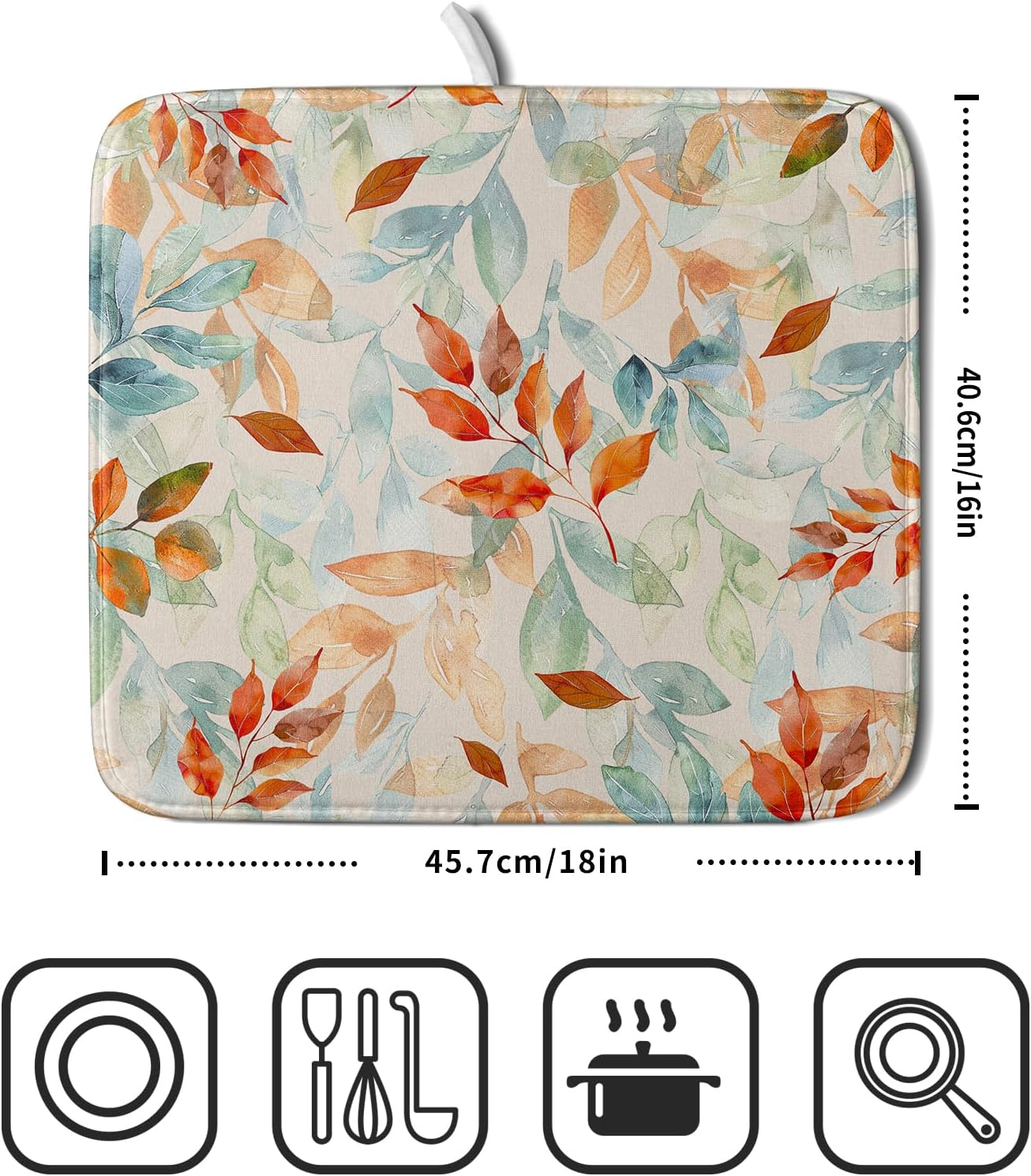 Fall Eucalyptus Dish Drying Mats 16x18 In, Orange Green Gradient Color Plant Leaves Autumn Absorbent Microfiber Fast Dry Dishes Mat Hanging Drainer Pad Kitchen Accessories