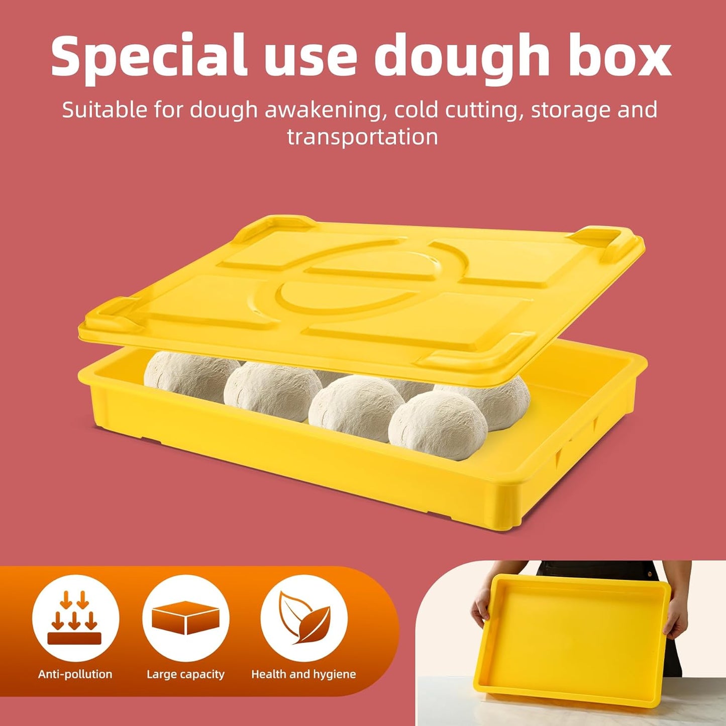 4-Pack Commercial Dough Proofing Box | Pizza/Bread Sourdough Food Storage Containers for Bakeries, Storage Bins with Lids (4 Pack Yellow, 22.8" L x 15.5" W x 6.1" H)