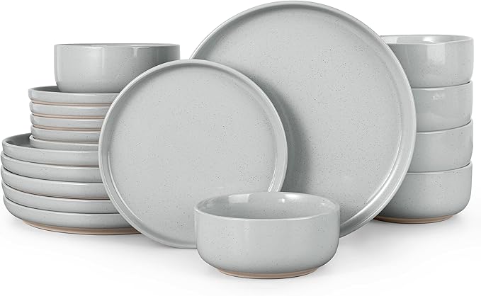 HaWare Stoneware Dinnerware Sets, 18-Piece Plates and Bowls Set for 6, Dishes Set for Home Restaurant, Speckled Misty Grey