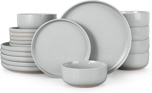 HaWare Stoneware Dinnerware Sets, 18-Piece Plates and Bowls Set for 6, Dishes Set for Home Restaurant, Speckled Misty Grey