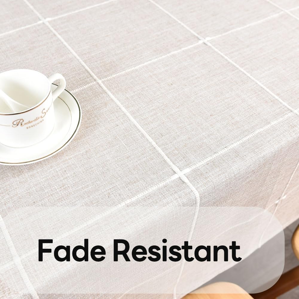 Heavy Duty Cotton Table Cloth for Rectangle Table Rectangular Farmhouse Vintage Tablecloth Washable Rustic Table Cover (Linen, 52''x98'')