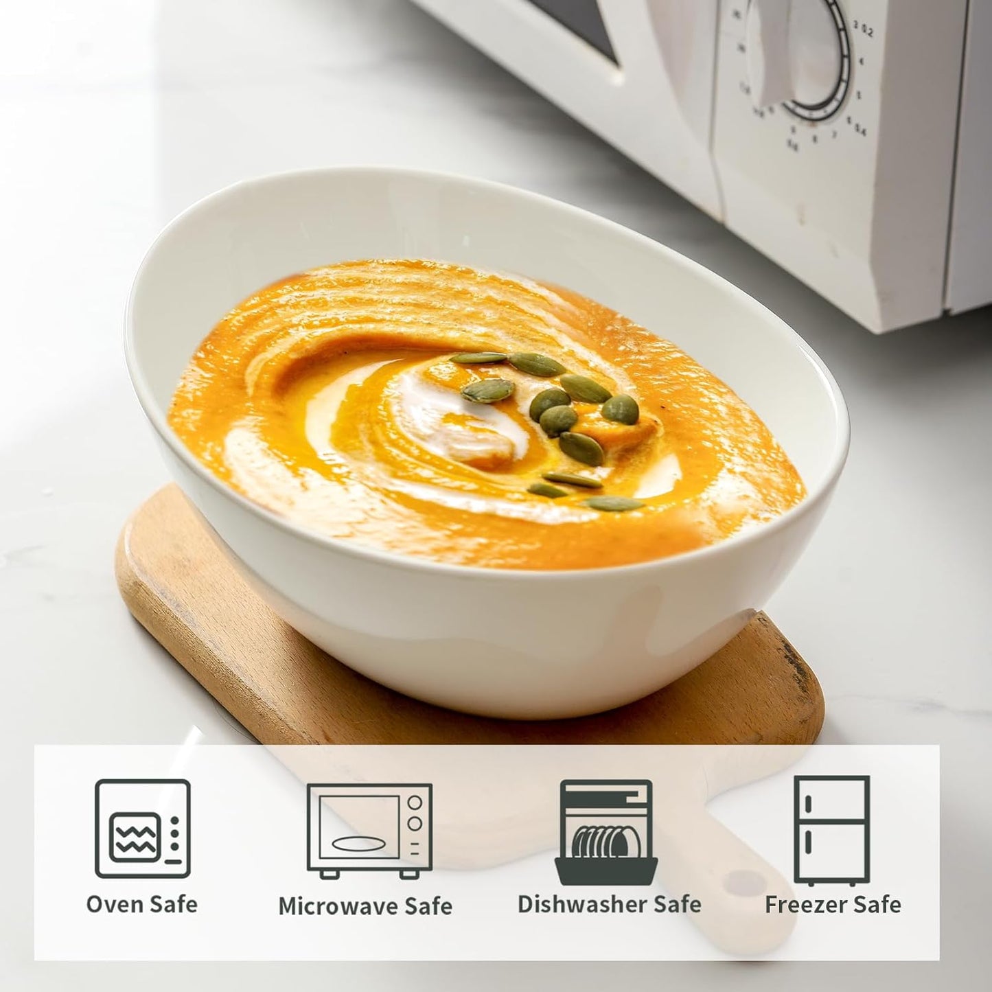 Hasense 40 OZ Salad Bowls Set of 4, Ceramic Serving Bowls for Kitchen, 9 Inch Ceramic Bowls Microwave and Dishwasher Safe for Ramen, Salad, Fruit, Pasta and Side dish, White