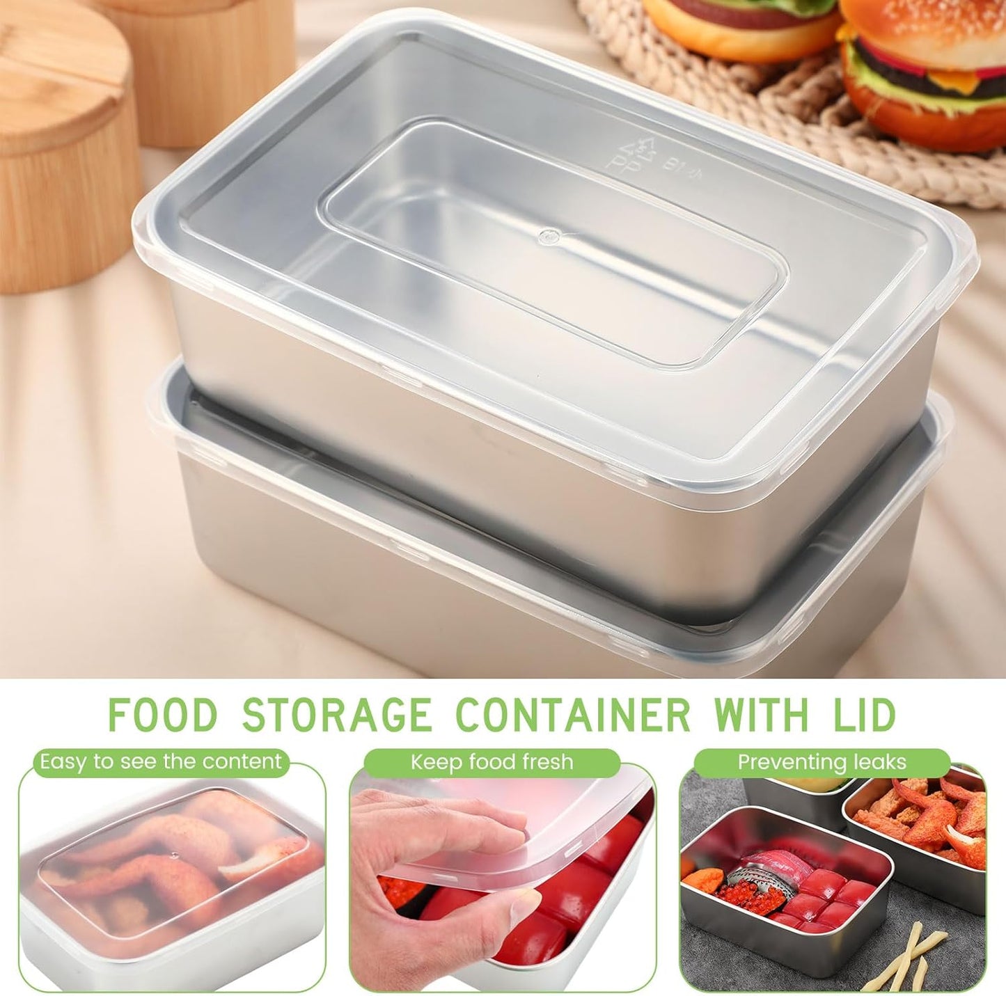 12 Pcs Stainless Steel Food Storage Containers with clear Lids, 37 oz Metal Lunch Bento Box, Lightweight Stackable Easy Open Meal Prep Container for Kitchen Picnic, Freezer & Dishwasher Safe