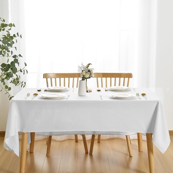JIUZHEN Square Table Cloth Faux Linen Farmhouse Tablecloth Wrinkle & Stain Resistant Table Cover for Kitchen Dining, Holiday Party Dinner, White, 60 x 60 Inch