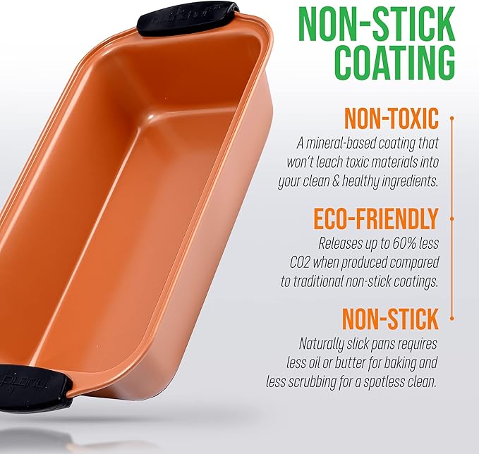 NutriChef Jovial Non Stick Loaf Baking Pan,Deluxe Copper Carbon Steel Pan with Blue Silicone Handles,Quality Metal Bakeware For Cooking&Baking Cake Loaf,Muffins&More,Compatible with Model NCSBS54S