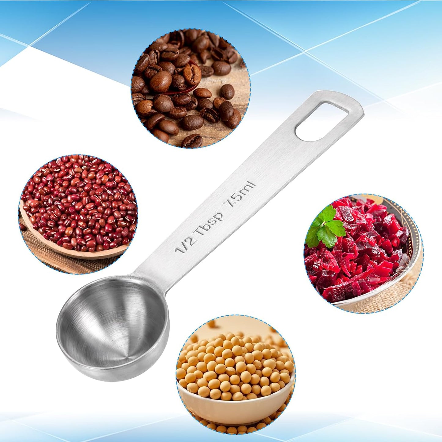 2 PCS Tablespoon Measuring Spoon 1/2 Tbsp Stainless Steel Measuring Spoons 1/2 Teaspoon Scoop Kitchen Cooking Spoon for Measurings Coffee Grains Protein Pet Food, Silver