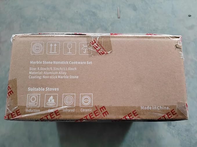 JEETEE Nonstick Frying Pans Set, Nonstick Omelette Skillet Set 3 Pcs, 8" 9.5" 11" Granite Non-Stick Frying pan with Bakelite Handle, Compatible with All Stovetops (Gas, Electric & Induction), Grey