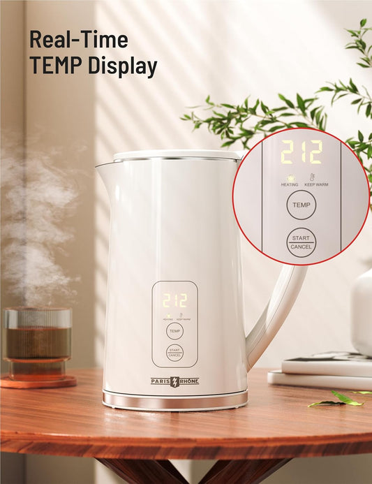 PARIS RHÔNE Electric Kettle Temperature Control, 1.7L Electric Tea Kettle Water Boiler, 4H Keep Warm with 6 Presets, LED Screen Electric Kettles for Boiling Water, Boil-Dry Protection, BPA Free