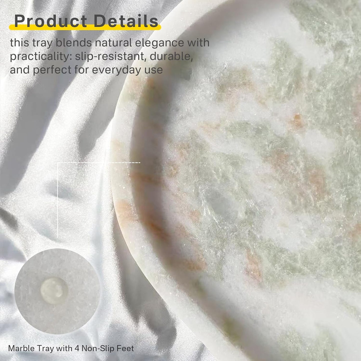 Natural Marble Tray, Stone Vanity Tray for Bathroom & Kitchen Countertop - Organizer for Perfume, Jewelry, Cosmetics 12x6 Inch,Pinkish Green