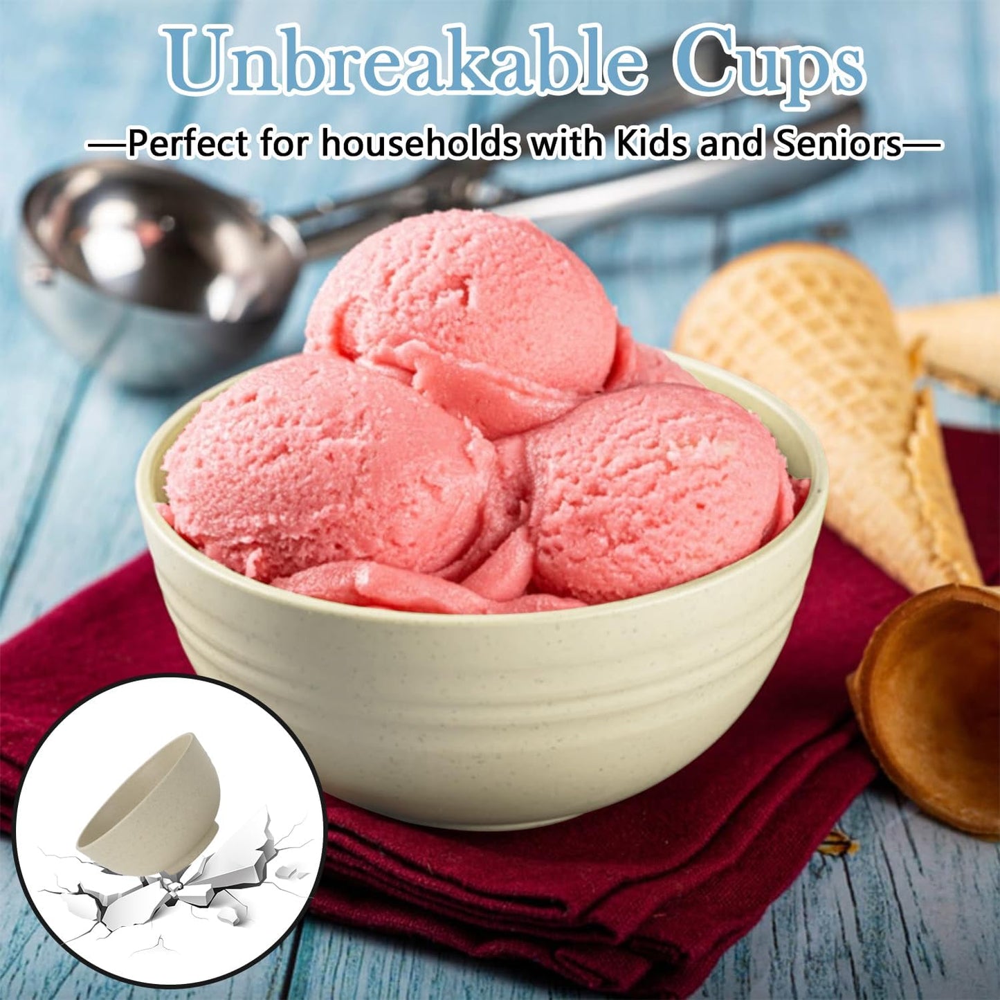 Wheat Straw Bowls Set of 8,10 OZ Small Bowls,Kids Bowls,Cereal Bowls,Plastic Bowls Reusable,Unbreakable Ice Cream Bowls for Dessert,Snack,BPA-Free,Dishwasher & Microwave Safe Bowls for Kitchen,Beige