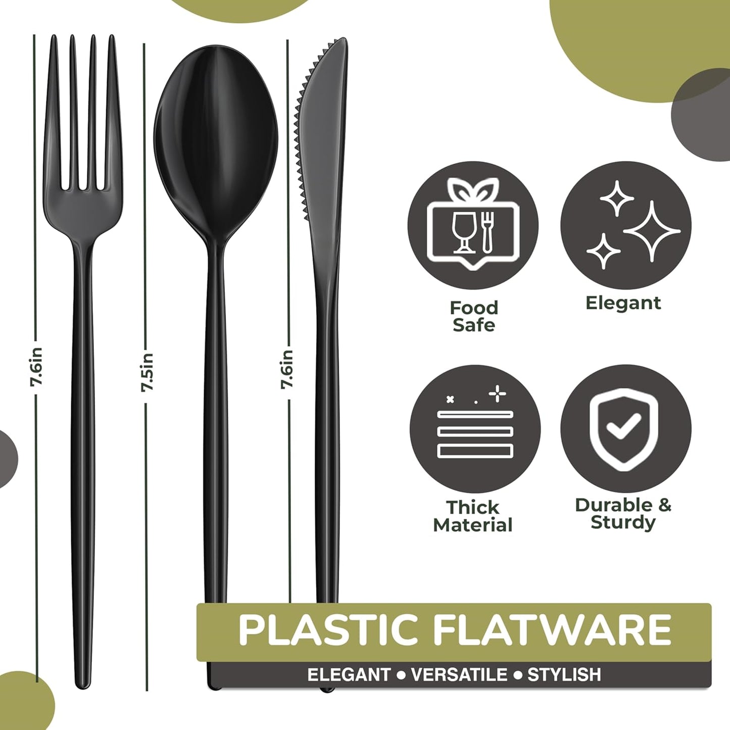 Trendables Disposable Black Plastic Cutlery Set - 120 Pack Silverware With Black Plastic Spoons and Utensils