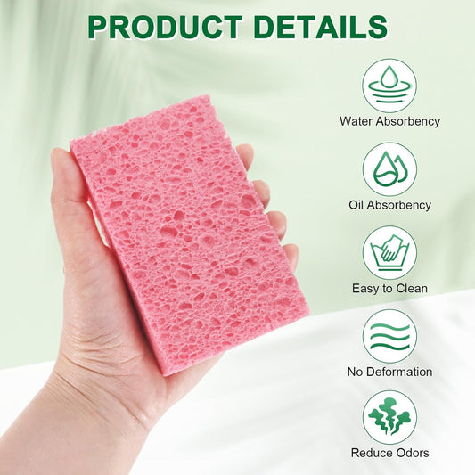 6-Pack Kitchen Sponges, Condense Eco Cellulose Non-Scratch Scrub Heavy Sponge for Kitchen/Household/Bathroom, Clean Tough Messes Dish Scrubber [Pink]