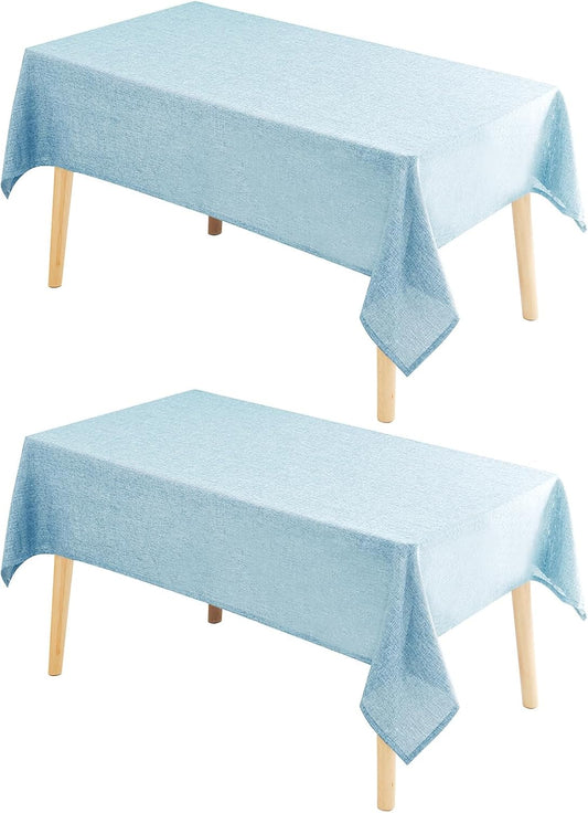 Hiasan 2 Pack Faux Linen Rectangle Tablecloth - Wrinkle and Stain Resistant Washable Table Cloth for Kitchen Dining Room Holiday Table Cover for Party Dinner, Lux Slate Blue, 70 x 140 Inch
