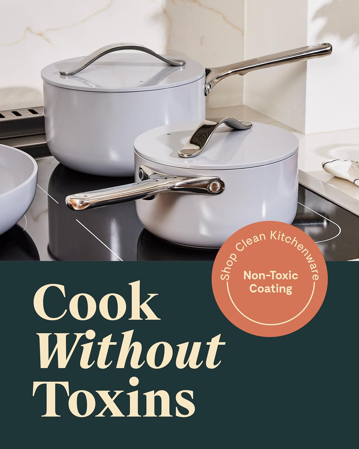 Caraway Nonstick Ceramic Sauce Pans with Lids (3 qt & 1.75 qt) - Non Toxic, PTFE & PFOA Free - Oven Safe & Compatible with All Stovetops (Gas, Electric & Induction) - Sage