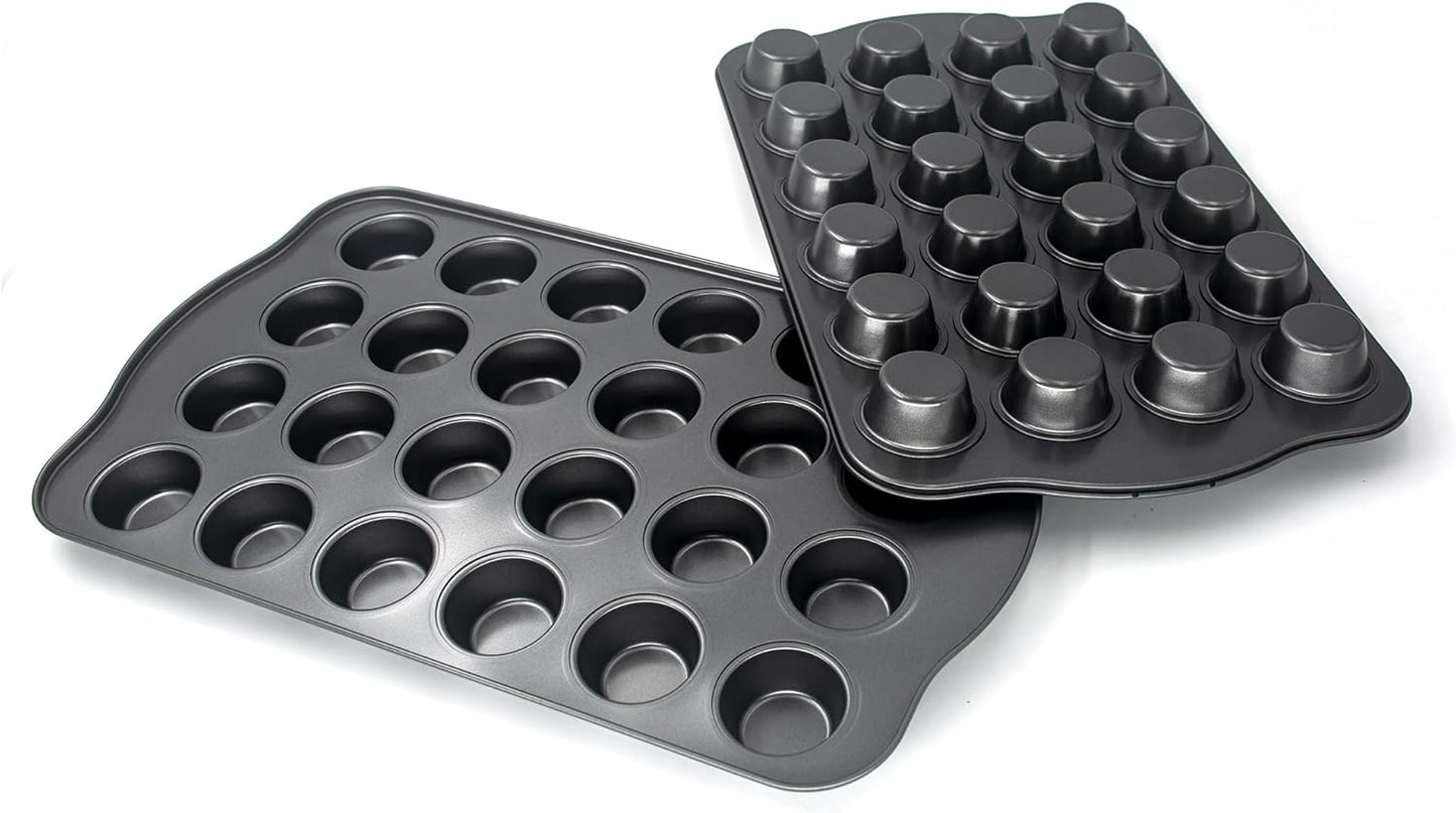 Non-Stick Mini Cupcake Pan, 1.97" 24-Cup Set of 2 Baking Pans, Heavy Duty Carbon Steel Tin for Mini Muffins & Cupcakes