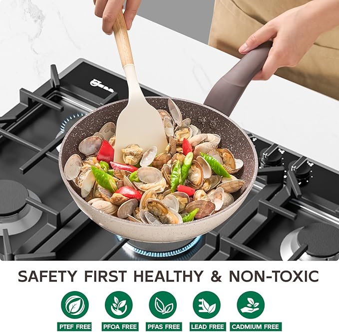 5Pcs Non Stick Pots and Pans Set | Ceramic Cookware Set with Stay-Cool Handles | PFAS-Free, Kitchen Utensils Set Pefect for Daily Cooking