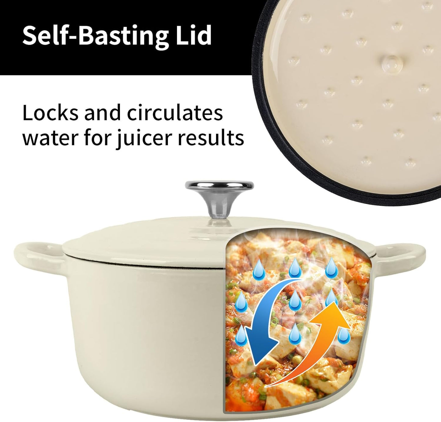 Enameled Cast Iron Dutch Oven Pot with Lid, 5.7 Quart Dutch Oven for Bread Baking, Oven Safe up to 500° F, Suitable for Bread Baking, Braising, Roasting, Stews, White