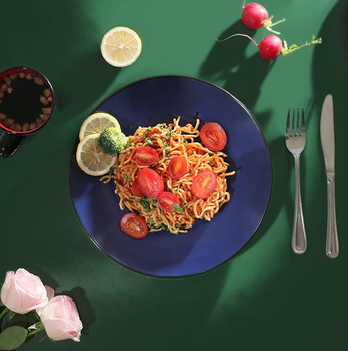 Bestone 16 Piece Round Kitchen Dinnerware Set, Blue and Black, Stoneware