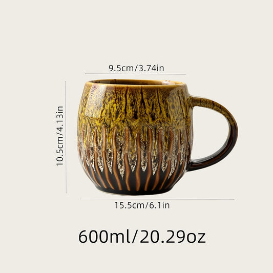20oz Raku Glaze Coffee Mug - Unique Handcrafted Look Ceramic Cup, Large Tea Mug, Microwave & Dishwasher Safe (yellow)