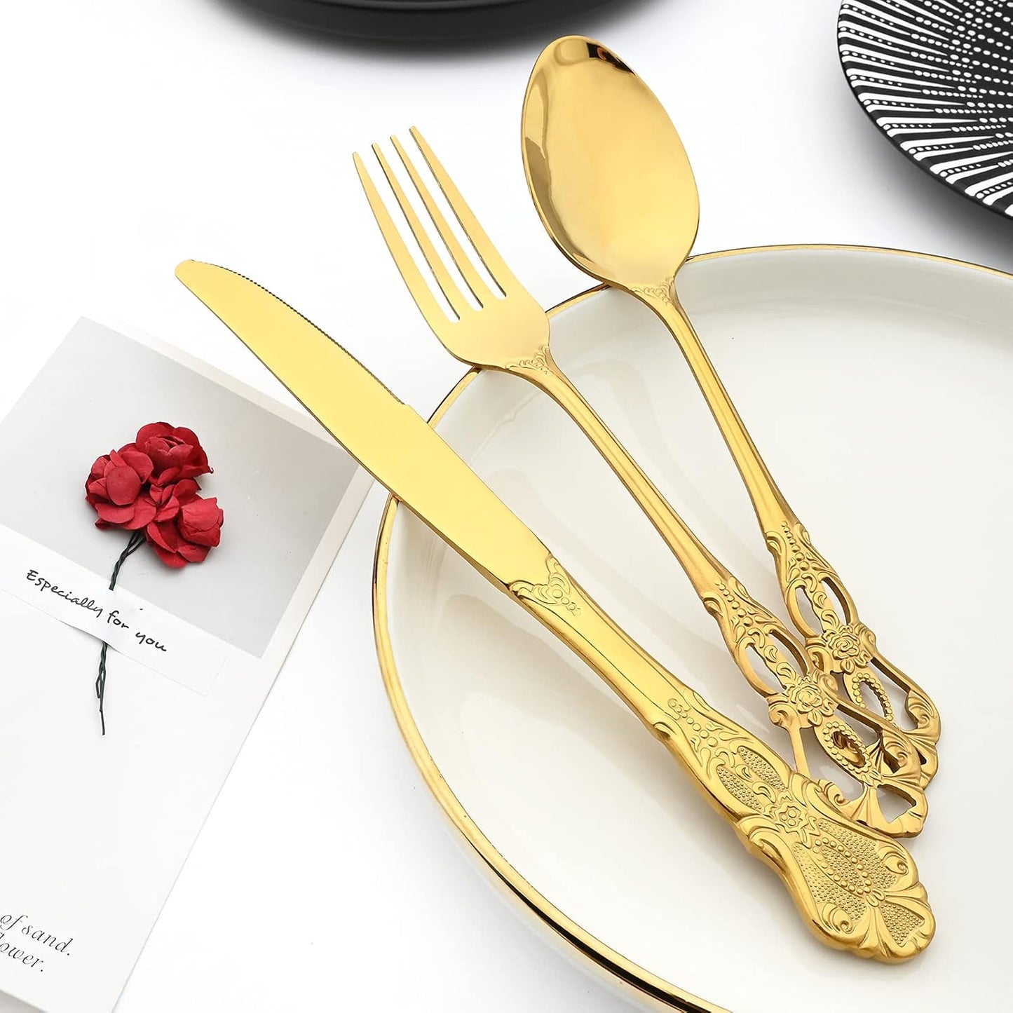 Royal 24-piece Gold Mirror Silverware Dinnerware, 18/10 Stainless Steel Luxury Flatware Service For 6 Tableware Ideal For Wedding Home Restaurant, Dishwasher Safe