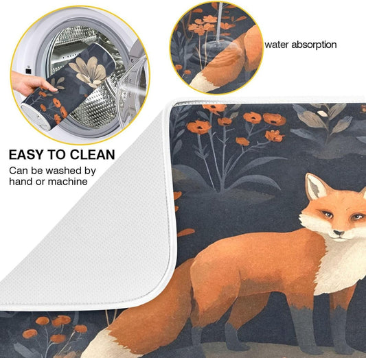 Fox Dish Drying Mat for Kitchen Counter Absorbent Dish Drainer Mats Drying Pads 16"x18"