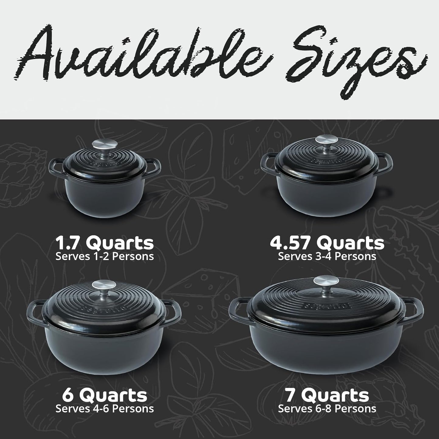 Segretto Cookware Enameled Dutch Oven Pot with Lid Cast Iron Nero (Black) 1.7 Quarts Enamel Small Cast Iron Dutch Oven for Bread Baking, Cooking