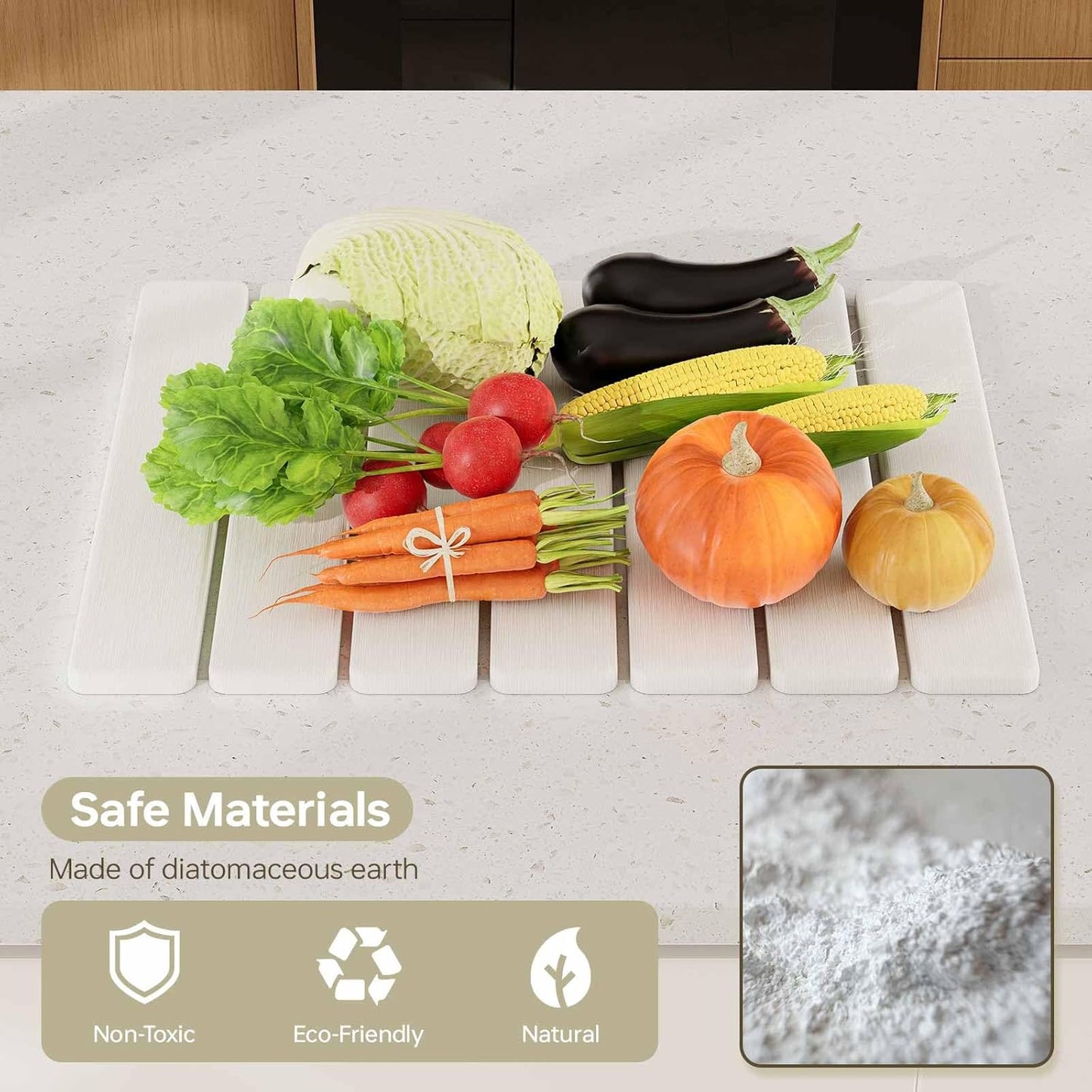 5 PCS 16" x 12" Stone Dish Drying Mat for Kitchen Counter, Quick Dry Stone Mat Diatomaceous Earth, Super Absorbent Drying rack for Dishes, Cups in Kitchen and Bathroom, Fits Any Countertop