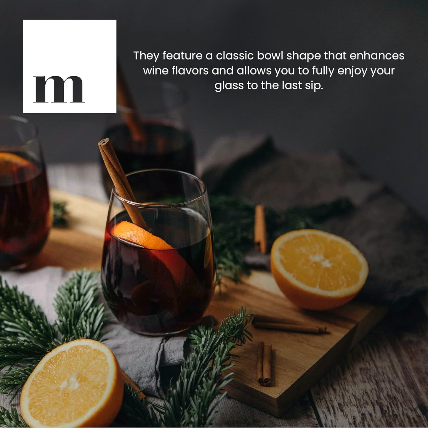 Stemless Wine Glass, Red & White 18oz Stemless Wine Glass Set of 6, Drink Glasses with Durable Chip Resistant Rim, Large Wine Glasses for Enhanced Aeration, Wine Accessories for Parties (18oz -6Pack)