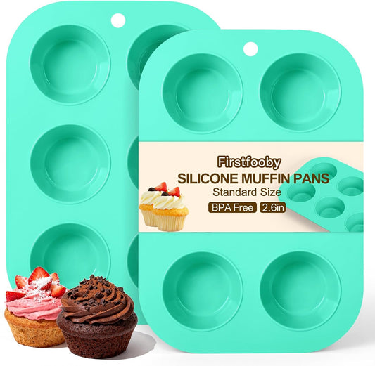 2 Pack Silicone Muffin Pan for Baking, Regular Size Nonstick Cupcake Pan, 6-Cup Silicone Muffin Tin BPA Free Dishwasher Safe, Great for Muffin Cupcake Brownie Egg Tart