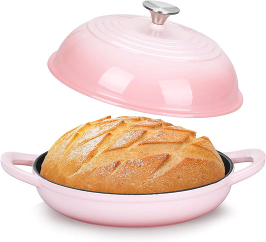 TeamFar Cast Iron Bread Dutch Oven, 6 Qt Enameled Dutch Oven Pot for Sourdough Bread Baking, with Tall Dome Lid & Round Base Pan, Self-Basting & Even-Heating, Heavy-Duty & Non-stick, Pink