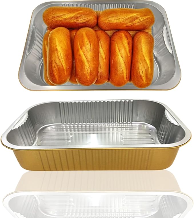 13 "x9" Aluminum foil Lasagna Pans, grill tray, sturdy disposable aluminum pan, 10 sets- for cooking，baking and heating, food storage, distribution, barbecue,Gold