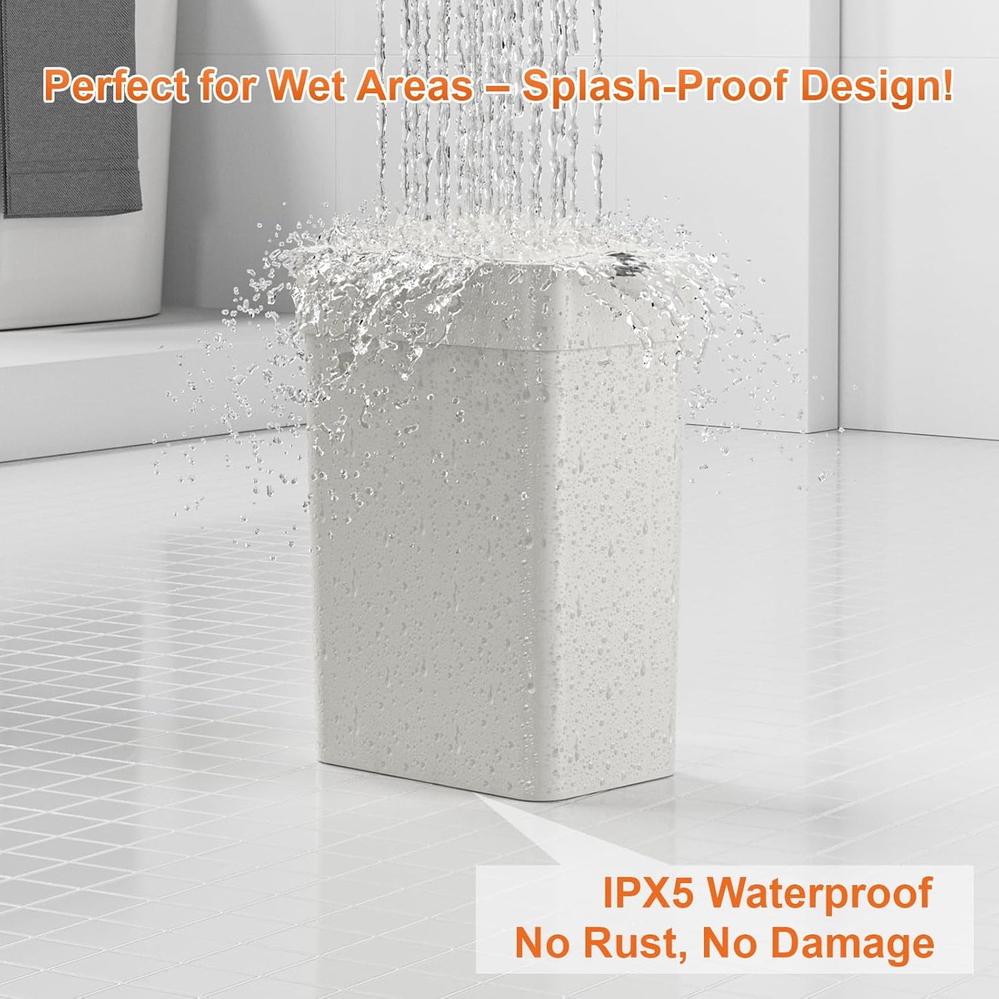 9L/2.4Gal Touchless Bathroom Trash Can, 0.2s Motion Sensor Auto-Close, IPX5 Waterproof Slim Design for Kitchen/Office, Silent & Space-Saving