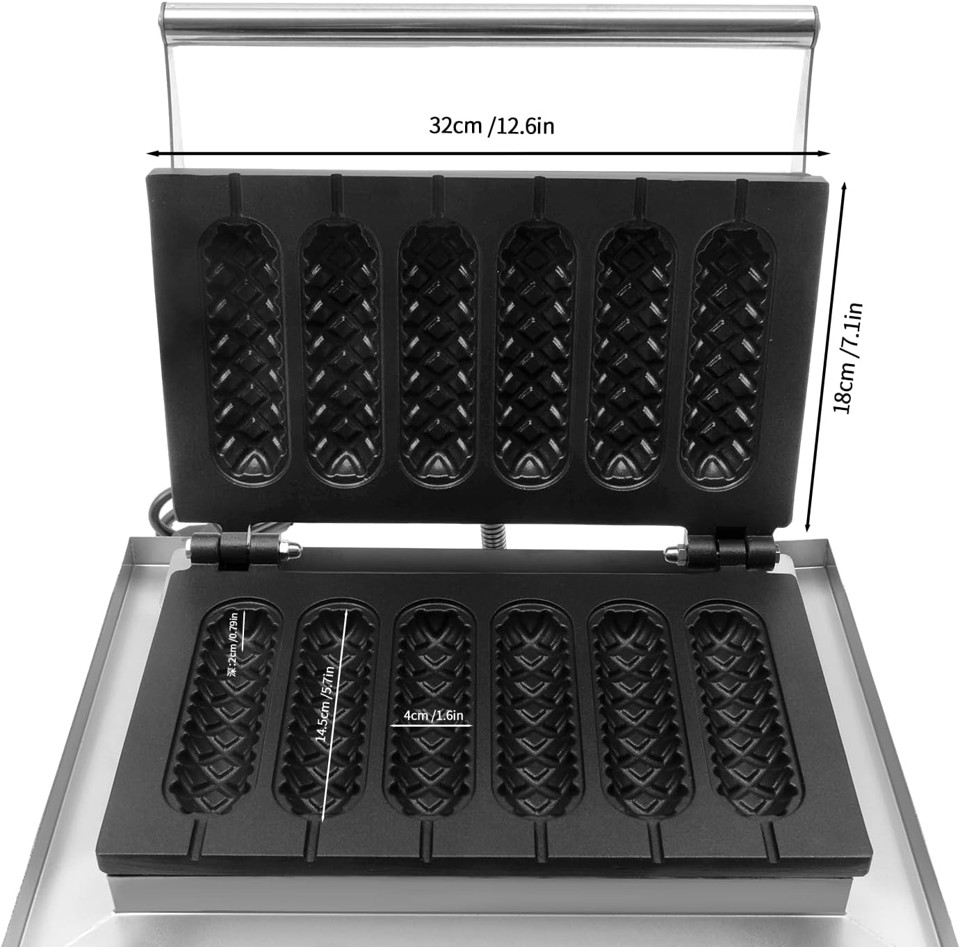 Commercial Waffle Stick Maker, 1500W 6-Channel Corn Dog Maker with Time & Temp Controller, Stainless Steel, Black, Compact, Countertop Griddle Appliance