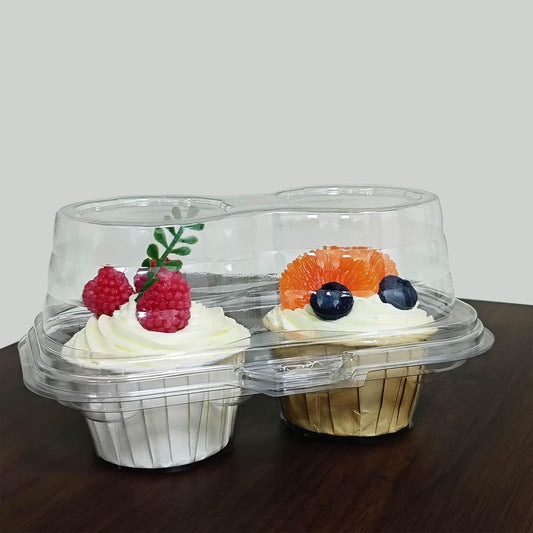 60 Pack of 2-Chamber Plastic Muffin Containers, Disposable Transparent Cupcake Container, Stackable Cake Stand, High Top Cupcake Stand For Cupcakes And Pancakes, BPA Free