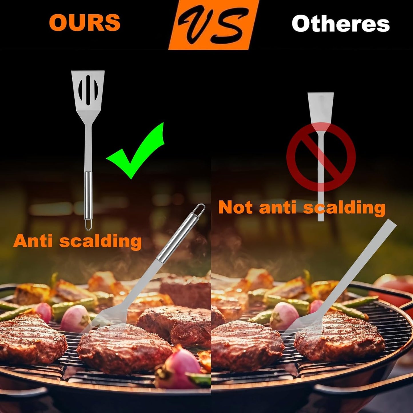 Grill Tools for Outdoor Grill - 7PCS BBQ Tools Grill Utensils with Grill Tong, Fork, Spatula, Basting Brush, Grill Cleaning Brush, Sharp Steak Knife, BBQ Tool Set Grilling Tool Kit