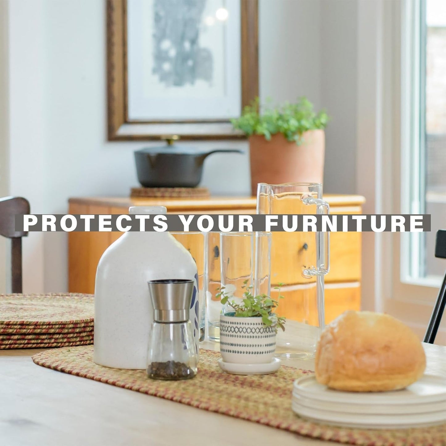 Homespice Harvest Premium Jute Braided Placemat Set of 4 Oval 10x15 Beige, Tan Reversible, Natural Jute Yarn Rustic, Country, Primitive, Farmhouse Style