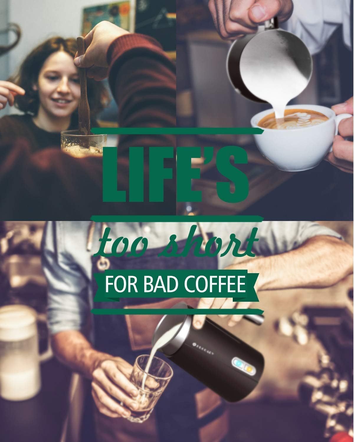 Huogary Milk Frother, Large Capacity Milk Frother and Steamer, 3 in 1 Electric Warm & Cold Milk Foam Maker, Non Stick Automatic Milk Warmer for Latte, Cappuccinos, Macchiato, Black