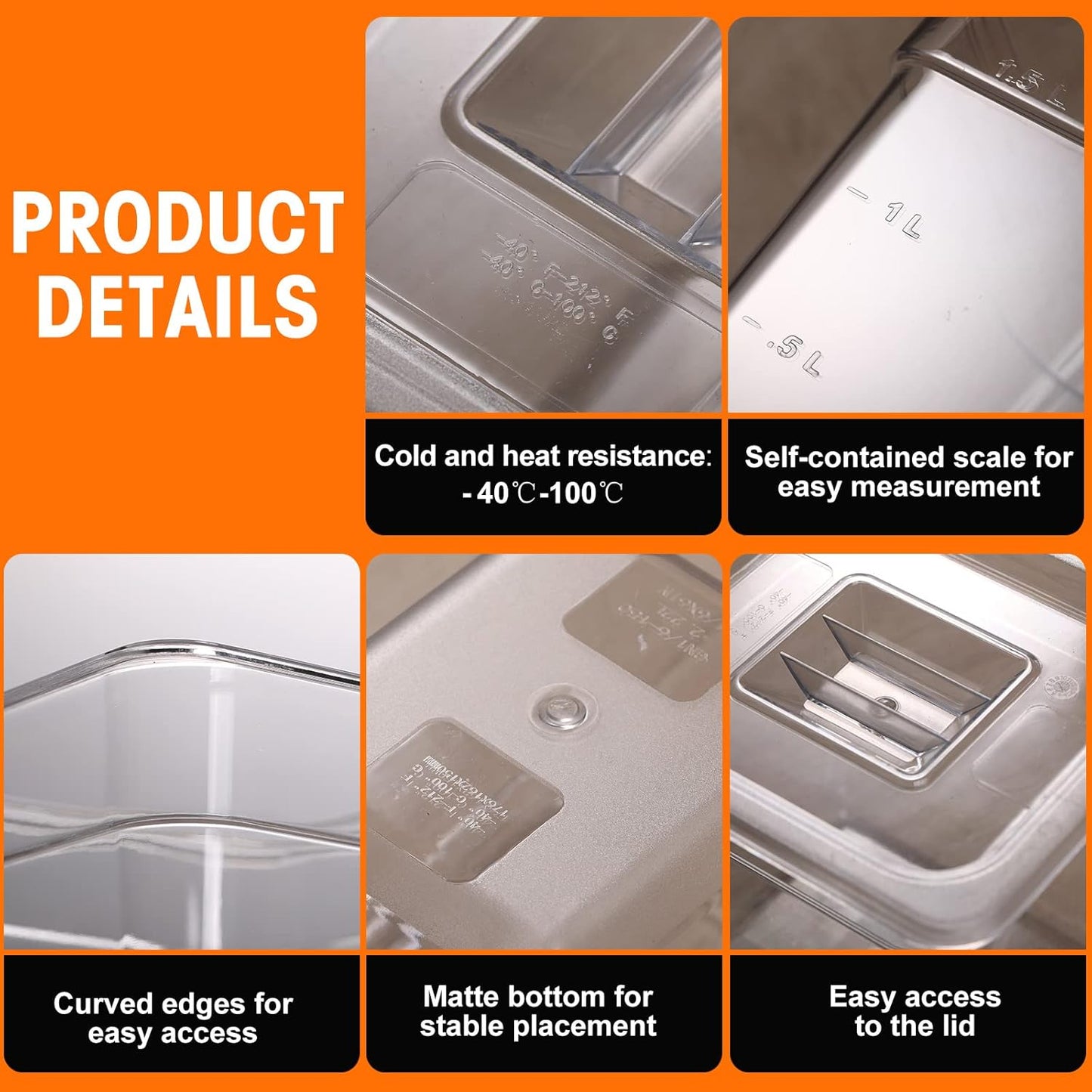 Sieral 8 Pcs 1/6 Size Food Containers with Lids - Clear Stackable Meal Prep Bins for Fridge Organization,Kitchen Storage,Bento,Baby Food,Microwave Safe (6 Inch,2 Quart)