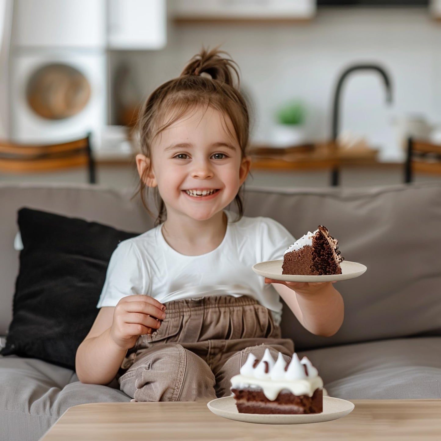 Homienly Small Plates Set of 8, Wheat Straw Plates, 5.7 Inch Lightweight Unbreakable MIni Dessert Plate, Microwave and Dishwasher Safe Small Plate Set - Beige