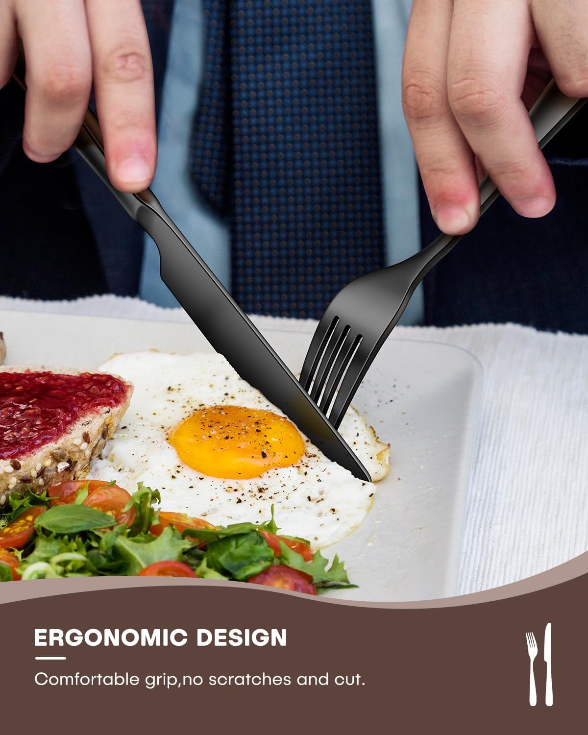 Black Silverware Set, Ollex 20PCS Flatware Set Black for 4 Stainless Steel Eating Utensils Sets Mirror Finish Include Forks Spoons and Knives Tableware Kitchen Cutlery Sets, Dishwasher Safe