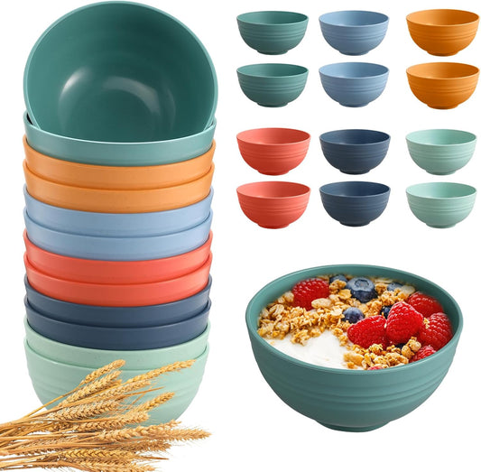 12 Pcs Unbreakable Cereal Bowls Set, 26 Oz Wheat Straw Bowls Set, Microwave & Dishwasher Safe Rice Bowls for Kitchen, Reusable Plastic Bowls for Soup, Salad and Snack, BPA Free, Multicolor
